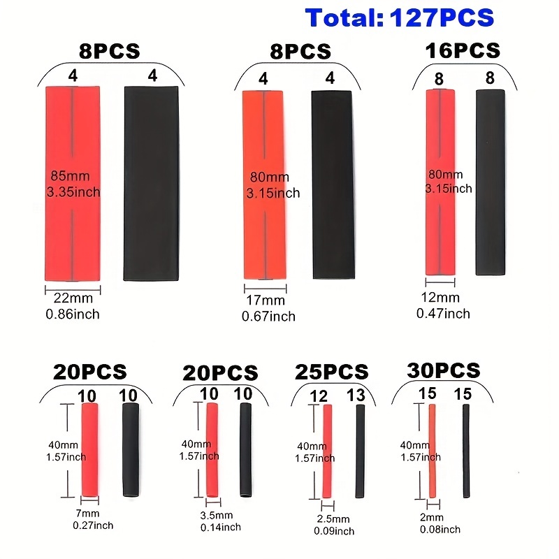 127pcs Black Red Heat Shrink T - Sleeved Cable Kit 评论和价格